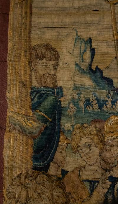 Belgian 17th Century Woven Tapestry of Kneeling King