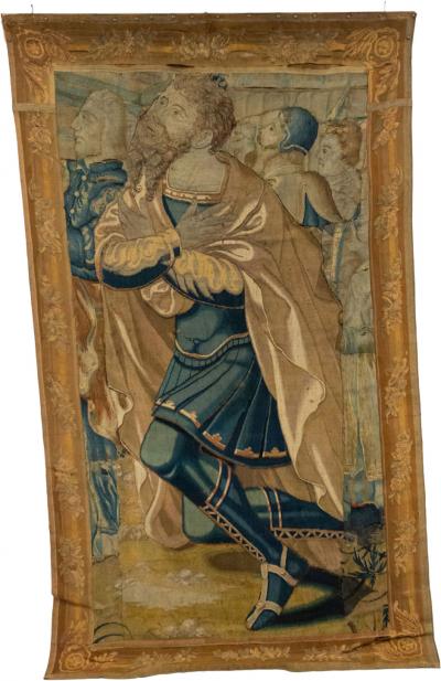 Belgian 17th Century Woven Tapestry of a Kneeling Man