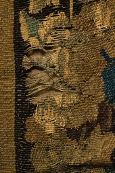 Belgian 17th Century Woven Tapestry of a Lady and Mirror