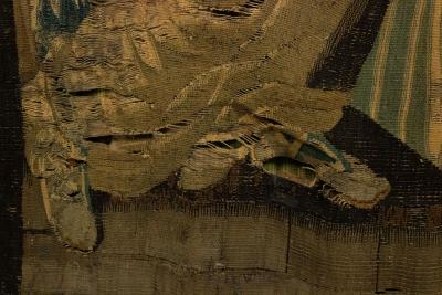 Belgian 17th Century Woven Tapestry of a Lady and Mirror
