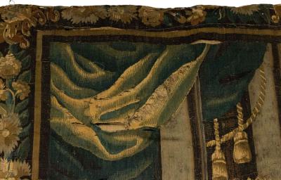 Belgian 17th Century Woven Tapestry of a Lady and Mirror