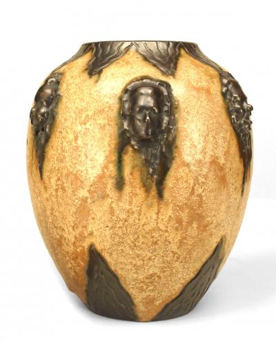 Belgian Arts Crafts Hublet Beige Porcelain Vase