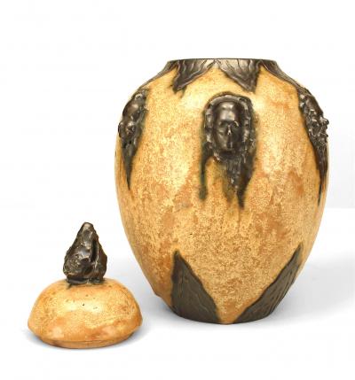 Belgian Arts Crafts Hublet Beige Porcelain Vase