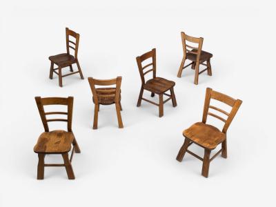 Belgian Modern Six Brutalist Dining Chairs Oak Belgium 1970s