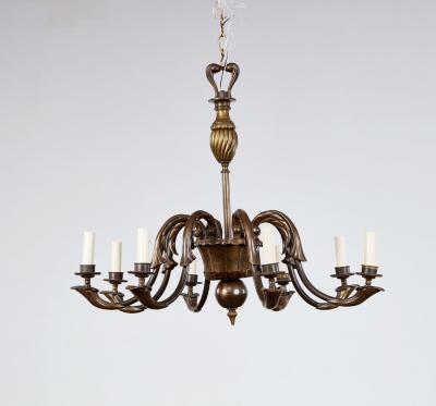 Belgian Patinated Bronze Chandelier
