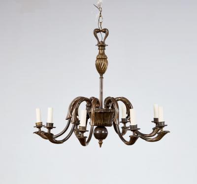 Belgian Patinated Bronze Chandelier