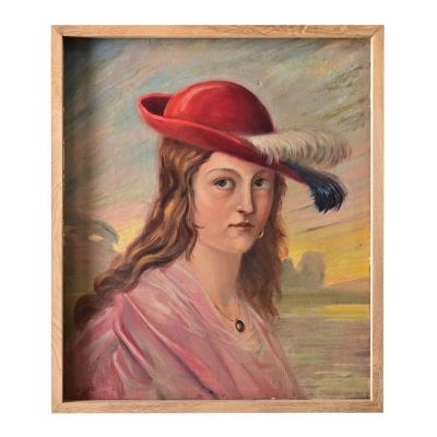 Belgian Vintage Portrait Painting by Delescluze