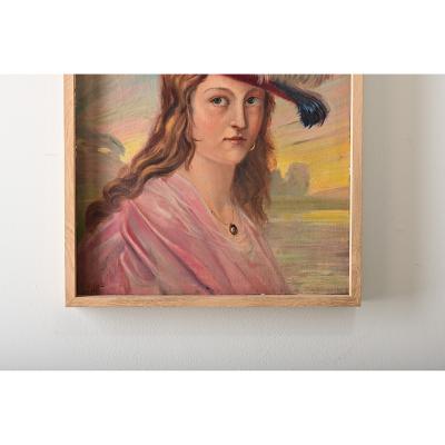 Belgian Vintage Portrait Painting by Delescluze