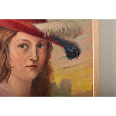 Belgian Vintage Portrait Painting by Delescluze