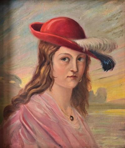 Belgian Vintage Portrait Painting by Delescluze