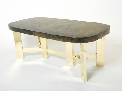 Belgian brutalist resin and brass dining table 1970