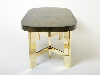 Belgian brutalist resin and brass dining table 1970