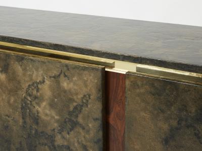 Belgian brutalist rosewood resin and brass sideboard 1970