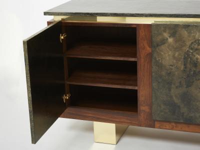 Belgian brutalist rosewood resin and brass sideboard 1970