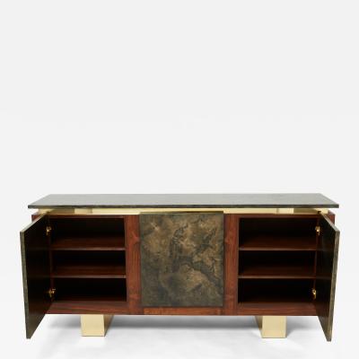 Belgian brutalist rosewood resin and brass sideboard 1970