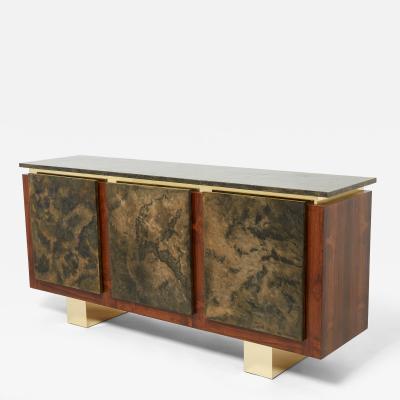 Belgian brutalist rosewood resin and brass sideboard 1970