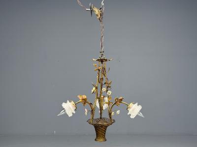 Belle Epoque Style Basket Chandelier Bronze Porcelain 1940s