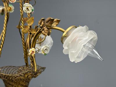 Belle Epoque Style Basket Chandelier Bronze Porcelain 1940s