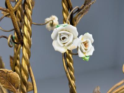 Belle Epoque Style Basket Chandelier Bronze Porcelain 1940s