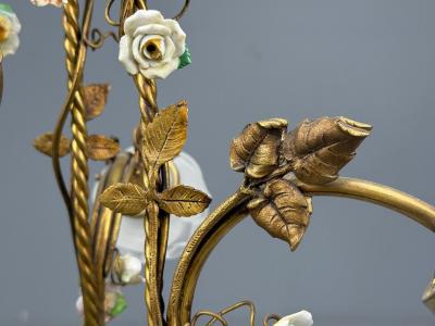 Belle Epoque Style Basket Chandelier Bronze Porcelain 1940s