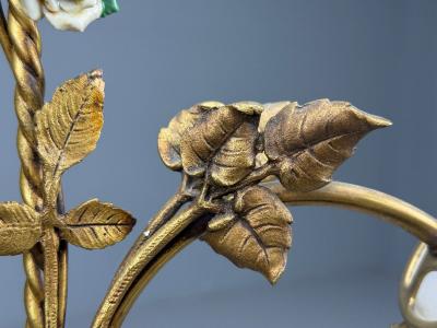 Belle Epoque Style Basket Chandelier Bronze Porcelain 1940s