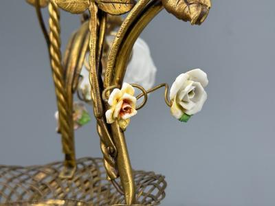 Belle Epoque Style Basket Chandelier Bronze Porcelain 1940s