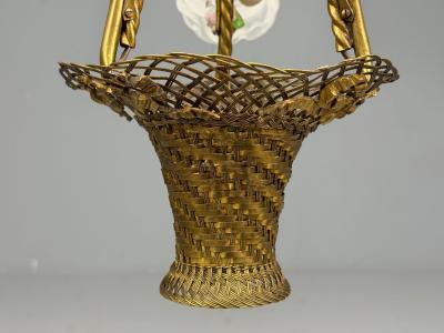 Belle Epoque Style Basket Chandelier Bronze Porcelain 1940s