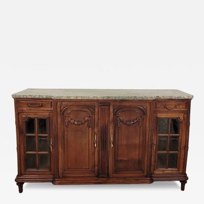 Belle poque French or Belgian Sideboard in Walnut with Marble
