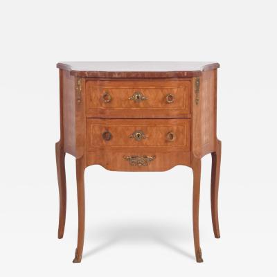 Belle poque Parquetry Two Drawer Chest with Red Marble France circa 1890