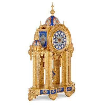 Belle poque period ormolu and porcelain mantel clock in Moorish style