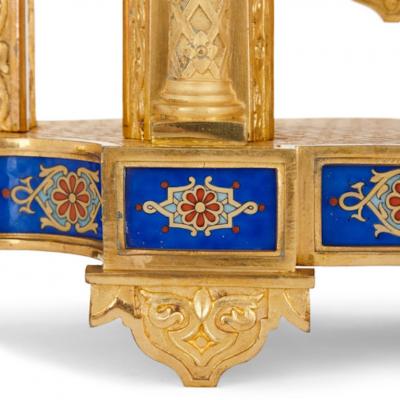 Belle poque period ormolu and porcelain mantel clock in Moorish style
