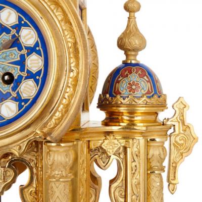 Belle poque period ormolu and porcelain mantel clock in Moorish style