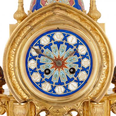Belle poque period ormolu and porcelain mantel clock in Moorish style