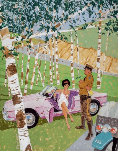 Ben Denison Alfa Romeo Traffic Stop Playboy Cartoon Mid Century