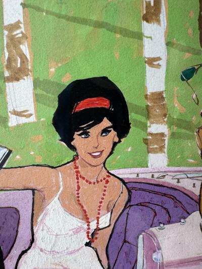Ben Denison Alfa Romeo Traffic Stop Playboy Cartoon Mid Century