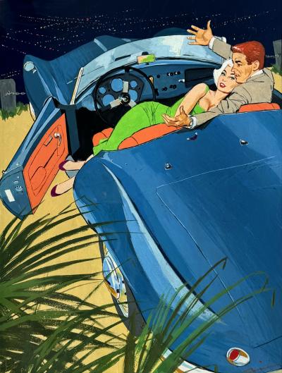 Ben Denison Blue Sports Car Arnolt Bristol Mid Century Good Life Playboy Cartoon