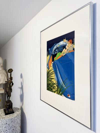 Ben Denison Blue Sports Car Arnolt Bristol Mid Century Good Life Playboy Cartoon