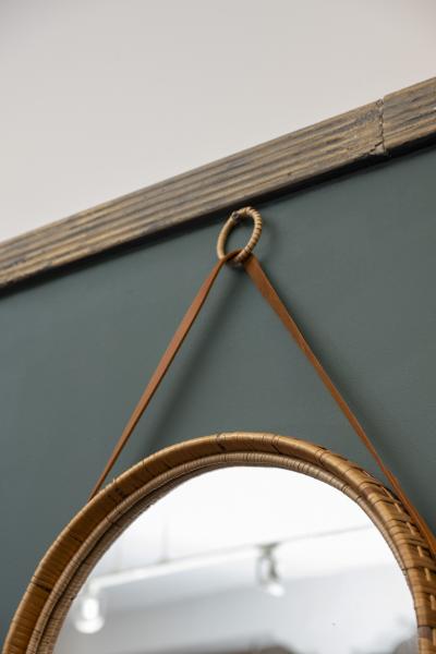 Bengt Ruda Scandinavian Modern Susanne Rattan and Leather Wall Mirrors by Bengt Ruda