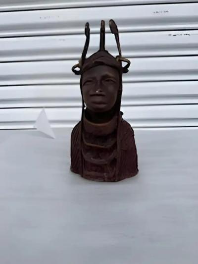 Benin brass aba ancestral head sculpture
