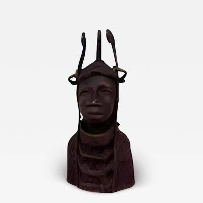 Benin brass aba ancestral head sculpture