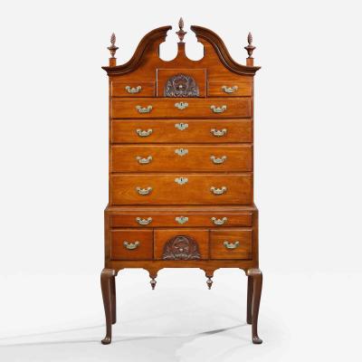 Benjamin Frothingham Queen Anne Bonnet Top Highboy with Two Carved Drawers