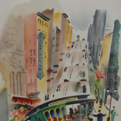 Benjamin Harris Pair of Signed Benjamin Jorj Harris Airbrush San Francisco Cable Car Artworks