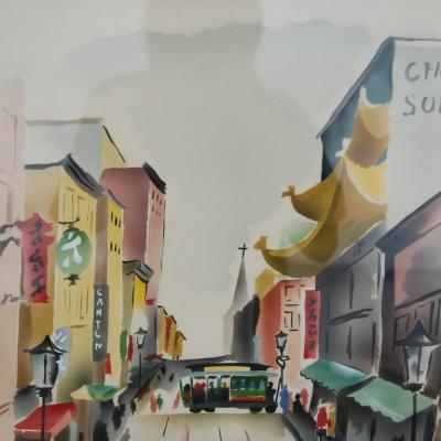 Benjamin Harris Pair of Signed Benjamin Jorj Harris Airbrush San Francisco Cable Car Artworks