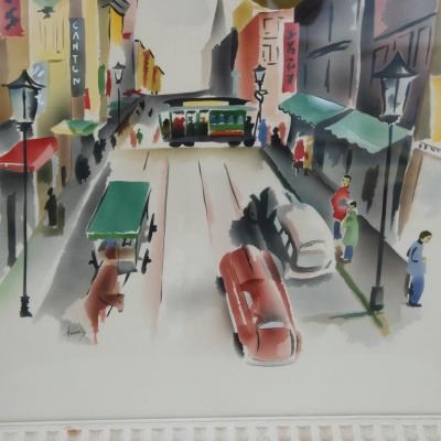 Benjamin Harris Pair of Signed Benjamin Jorj Harris Airbrush San Francisco Cable Car Artworks
