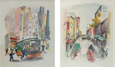 Benjamin Harris Pair of Signed Benjamin Jorj Harris Airbrush San Francisco Cable Car Artworks