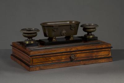 Benjamin Lewis Vulliamy A Regency inkstand in the form of an ancient Roman labrum flanked by urns