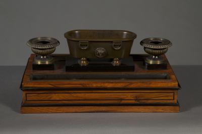 Benjamin Lewis Vulliamy A Regency inkstand in the form of an ancient Roman labrum flanked by urns