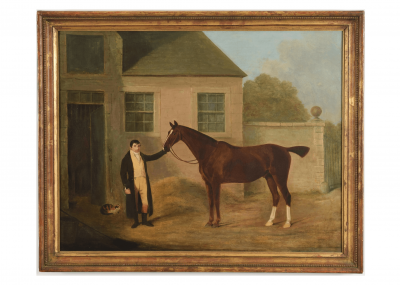Benjamin Marshall English Oil Painting of Horse and Groom Attributed to Ben Marshall