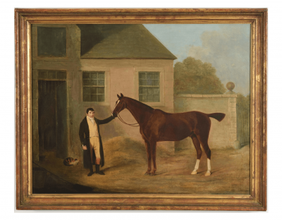 Benjamin Marshall English Oil Painting of Horse and Groom Attributed to Ben Marshall