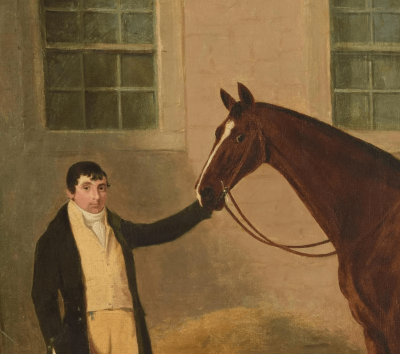 Benjamin Marshall English Oil Painting of Horse and Groom Attributed to Ben Marshall